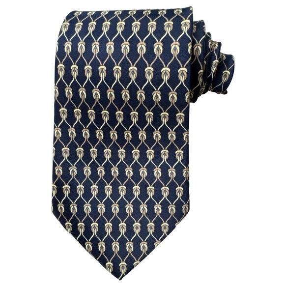 Rene Chagal Men's Handmade Necktie Tie Myung Ju Silk Navy Blue Tan 52x4 inch - Picture 7 of 7